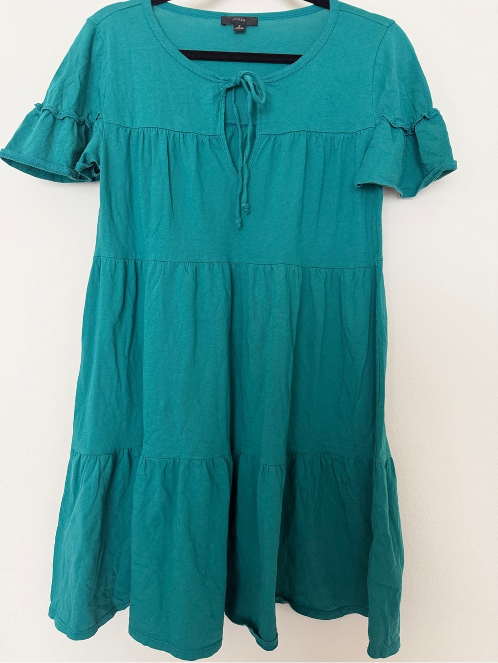 J. Crew Teal Tiered Tie-Neck Kids Dress